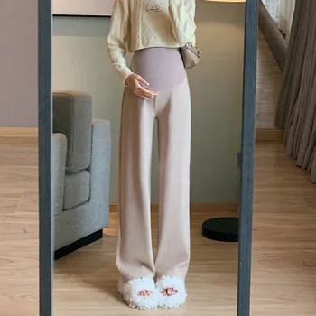 Őszi divat Kismama Hosszú egyenes nadrág Széles szárú bő hasú nadrág Ruhák terhes nőknek Terhességi ruházat