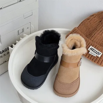 Téli új gyerekek Hócsizmák Kislányok márka szőrme cipők Toddler divat csizma Gyermek boka cipő Fiú valódi bőr cipő