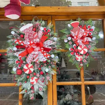 2023 Karácsonyi dekoráció Cukorka Piros bogyós gyümölcsök Koszorú ajtókhoz Faldekoráció Karácsonyi díszek Mesterséges fenyőtobozok Fa koszorú