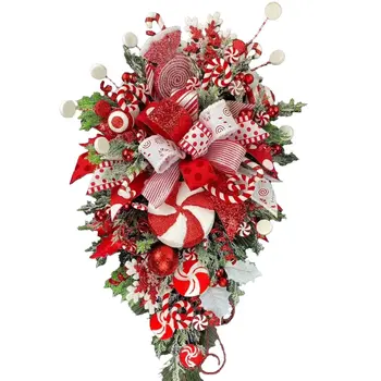 2023 Karácsonyi dekoráció Cukorka Piros bogyós gyümölcsök Koszorú ajtókhoz Faldekoráció Karácsonyi díszek Mesterséges fenyőtobozok Fa koszorú