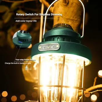 Vintage LED kempinglámpa beépített akkumulátor hordozható vízálló vészlámpa Nagy áramkimaradások beltéri kültéri zseblámpa