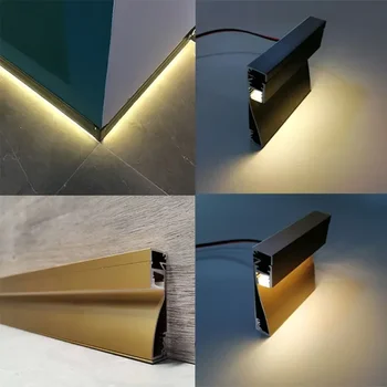 1m 60/80mm alumínium profil rúdfény 2 az 1-ben kombinált fém alaplap LED kemény szalag lámpa csatorna padló fali szegélyléc lineáris lámpa