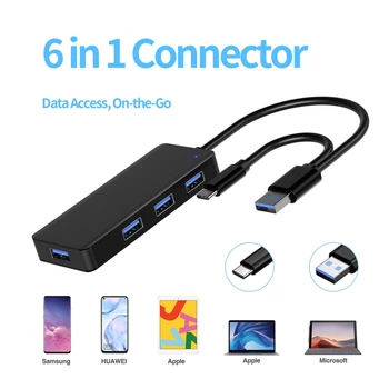 E9LB USB Hub, 4 portos ultravékony adat USB hub 2 utas USB kábellel Type-c USB laptophoz