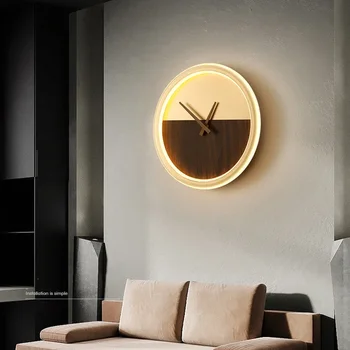 Kreatív óra fali lámpák Nordic Modern egyszerű kerek fa erezetű nappali hálószoba folyosó tanulmány belső dekoratív led lámpa