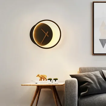 Kreatív óra fali lámpák Nordic Modern egyszerű kerek fa erezetű nappali hálószoba folyosó tanulmány belső dekoratív led lámpa