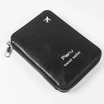 Határokon átnyúló robbanóanyag RFID útlevéltáska Pu bőr többfunkciós utazási cipzáras tároló táska Védőburkolat útlevéltartó