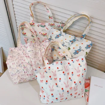Eco Kis koreai pamut virágos vásárló bevásárlótáska Szövet Női mini tároló tasak Női kézitáskák Anyu gyerekek uzsonnás táskák