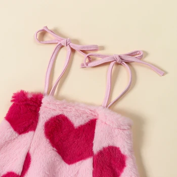 Toddler Baby Girls 2Db őszi ruha Bordázott hosszú ujjú magas nyakú felsők Szív nyomtatás A-Line Slip Fuzzy ruha Téli ruhák