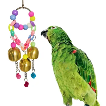 Kisállat termékek Madár kellékek Papagáj játékok Színes műanyag gyöngy fém harang húrok ketrec állvány hang rágójátékok