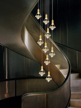 Villa Nappali Függő lámpa tervező Loft lépcsőház Pendent Light Duplex csillár Modern kreatív aranykristály csillár