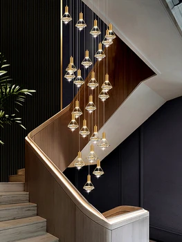 Villa Nappali Függő lámpa tervező Loft lépcsőház Pendent Light Duplex csillár Modern kreatív aranykristály csillár