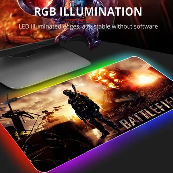 RGB egérpad Battlefield 5 Nagy egérpad szőnyeg Gamer pad játék számítógépes asztali játék Led lámpák asztali szőnyeg egér gamer asztali pad