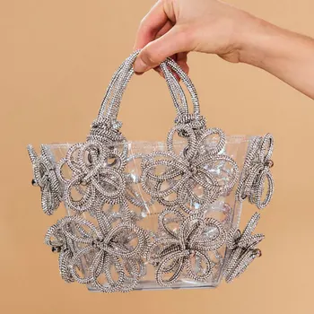 Luxus gyémánt szegecses női táska divat és szuper csillogó strassz virágvödör káposztakosár női kézitáska