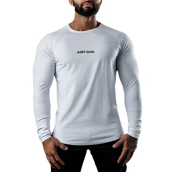 FITNESS SHARK férfi tavaszi és őszi divat karcsú futás Top sport póló Laza pamut hosszú ujjú